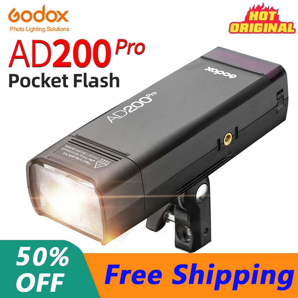 

Godox AD200 AD200Pro Outdoor Flash Camera Light TTL 1/8000 HSS With Built-in 2.4G Wireless X System 2900mAh Lithimu Battery