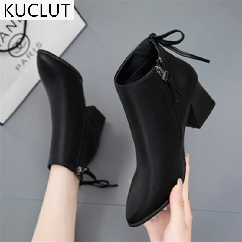 

New Women's Ankle Boots 2021 Autumn Fashion Retro Side Zipper Female Boots Outdoor Sexy Pointed Toe Ladies High Heel Short Boots