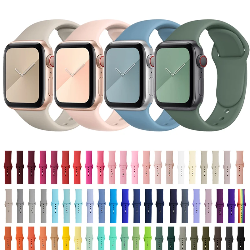 

Ремешок силиконовый для Apple Watch 44 мм 42 мм 40 мм 38 мм, спортивный браслет для Iwatch 3 4 5 SE 6 7 41 мм 45 мм