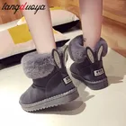 Зимние ботинки, зимняя теплая женская обувь, модные меховые зимние ботинки с кроличьими ушками, женские нескользящие кроссовки, хлопковая обувь