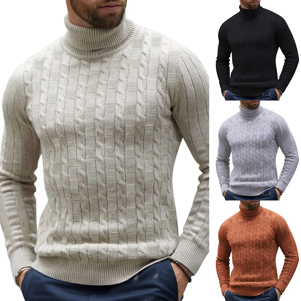 Осенне зимние мужские пуловеры свитера одноцветные водолазка Сельма вязаные