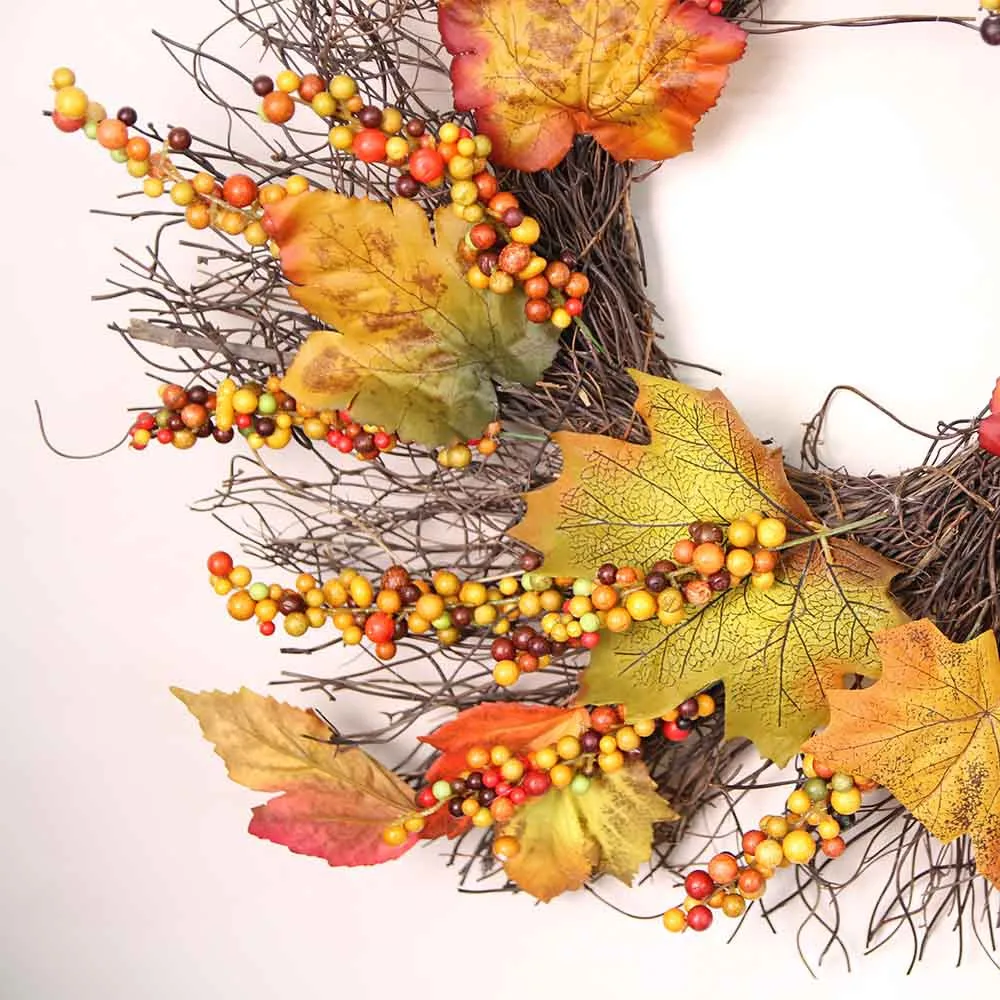 50 см Рождественский венок дверь настенное украшение ягода кленовый лист осенняя