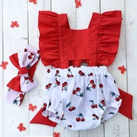 cute newborn baby girl clothes sets ruffle backless cherry romper headband 2pcs outfit toddler summer clothing for 0 18m