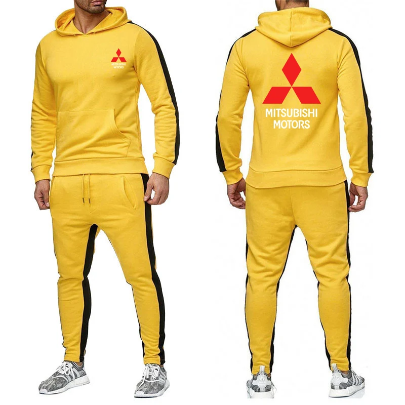 

Unisex Mens Hoodies sweatshirt Mitsubishi Car Logo Sporting sportwear Printed suit Spring Autumn Hoodies+Pants 2Pcs