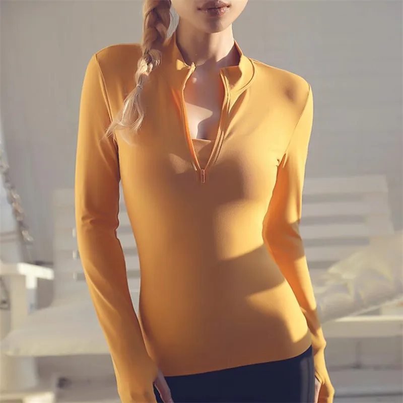 Сексуальный женский топ для йоги Спортивная рубашка на молнии с длинным рукавом