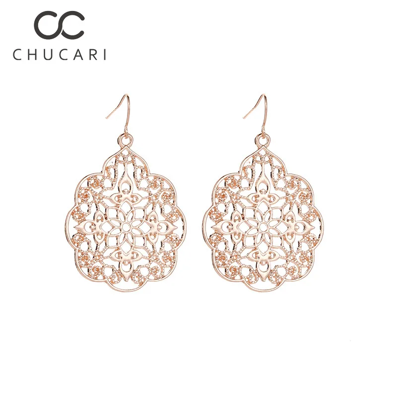 Женские Висячие серьги CHUCARI Ретро стиль сплав полые серебро золото листочка