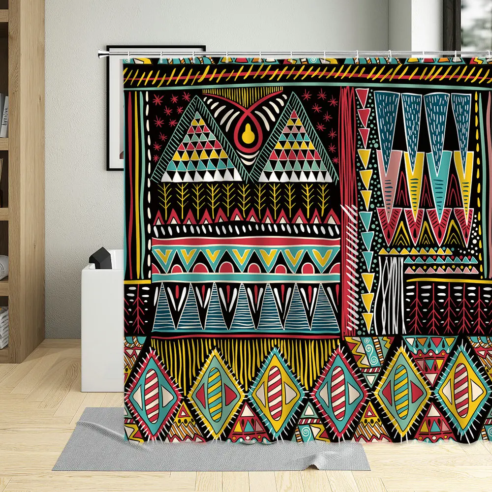 

Retro Bohemia Shower Curtain National Style Tile Delicate Curtains 3D Geometry Pattern Home Decoration With Hooks 240x180cm