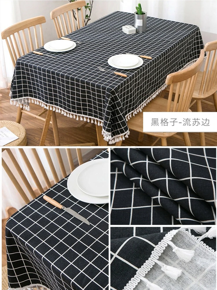 Скатерть из хлопка и льна в японском стиле прямоугольная мягкая скатерть клетку