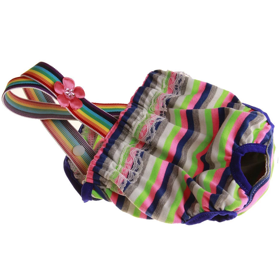 white green pink Fenice маленькие милые собачий санитарный брюки для питомцев нижнее белье гигиенические штаны короткие хлопчатобумажные физиологические трусики для животных полосатые подгузники нижнее белье - Цвет: white green pink