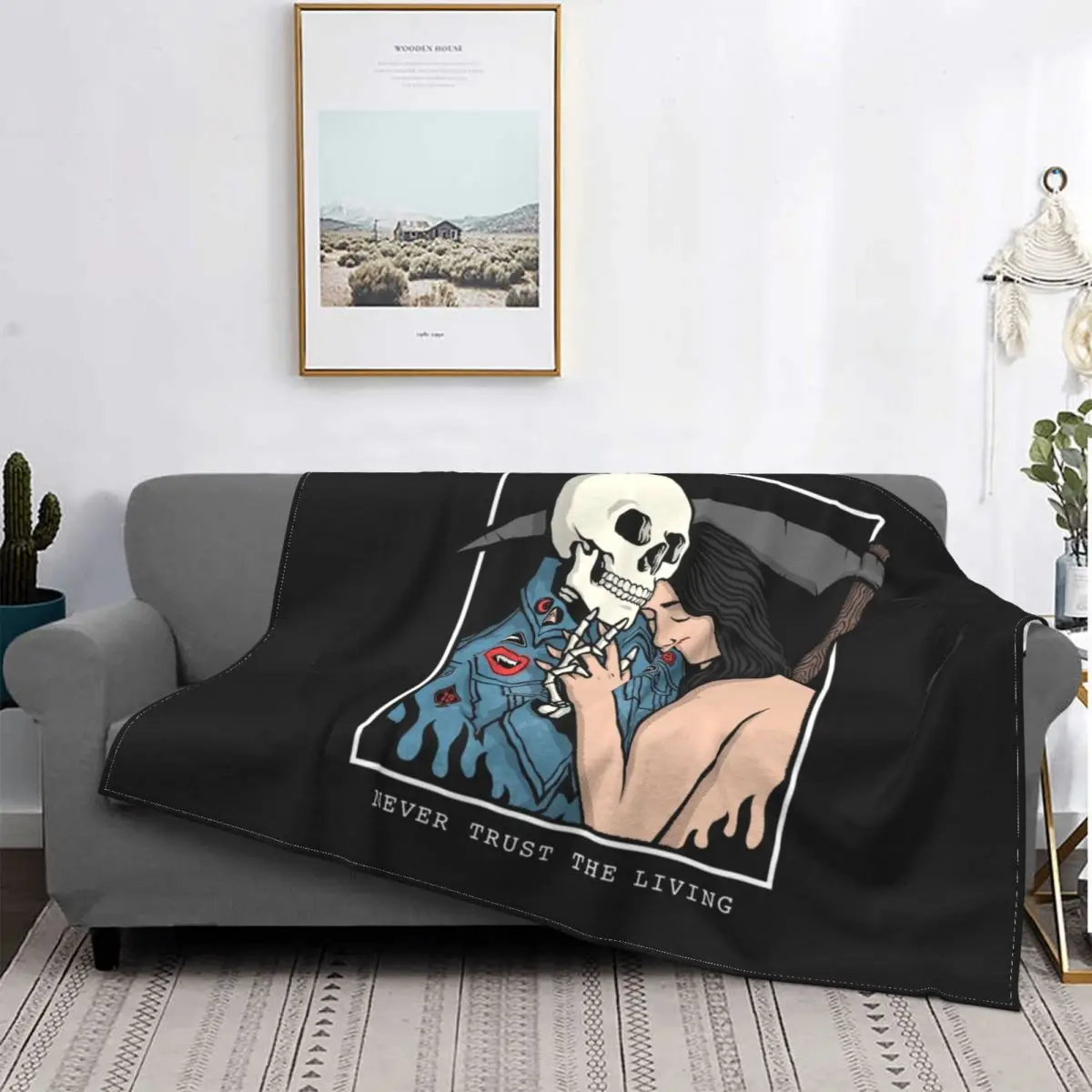 

Never Trust The Living Blanket Skull Dead Skeleton Winter Bedspread Plush SuperSoft Cover Fleece Quilt Bedding Bed Travel Velvet