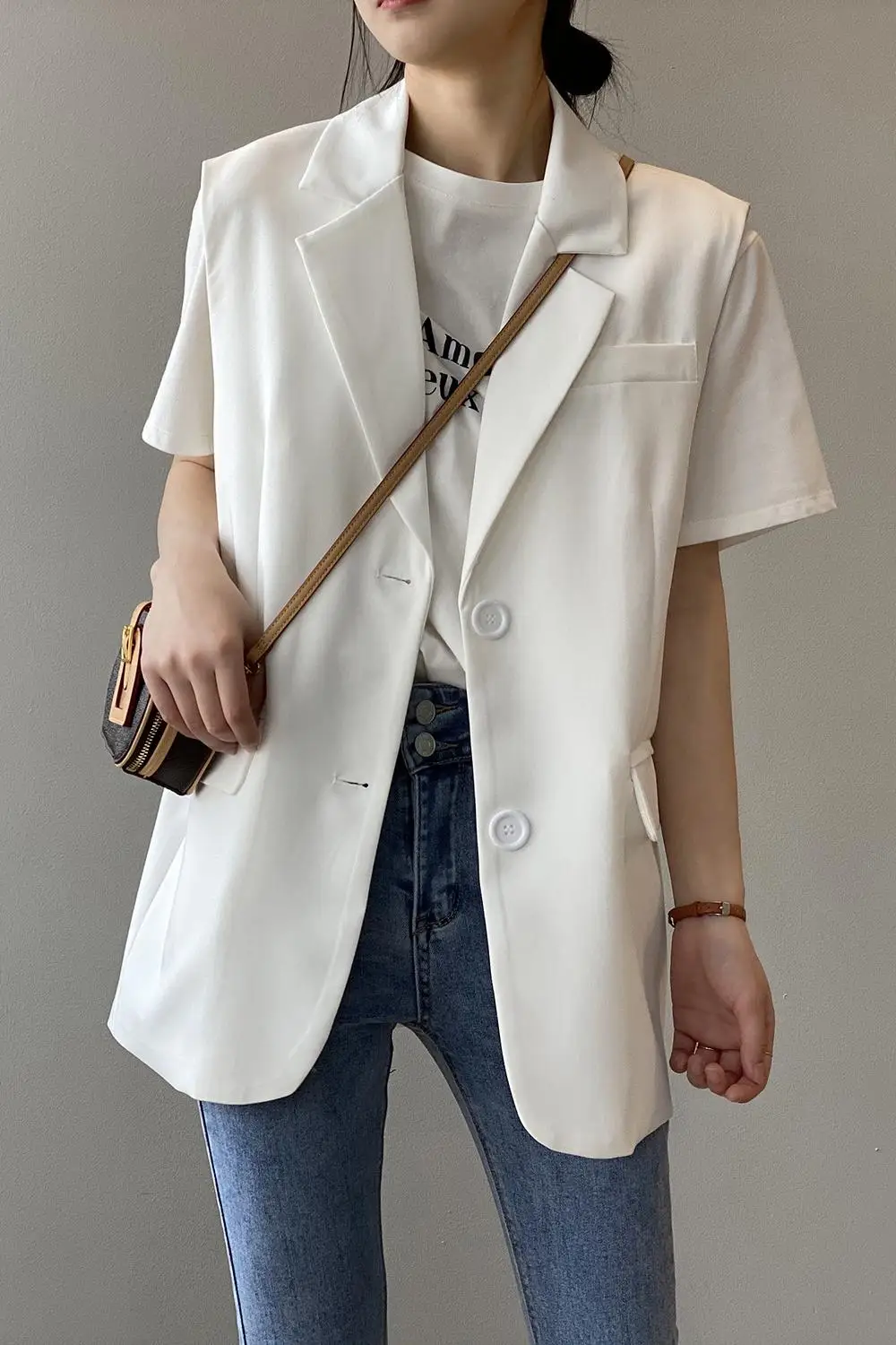 

SuperAen 2021 Spring New Loose Fashion Solid Office Lady Notched Suit Vest Women