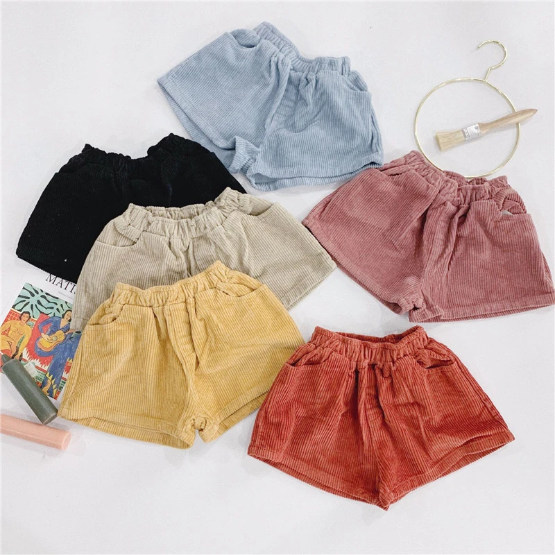 Детские шорты модные летние и осенние вельветовые штаны для девочек мальчиков