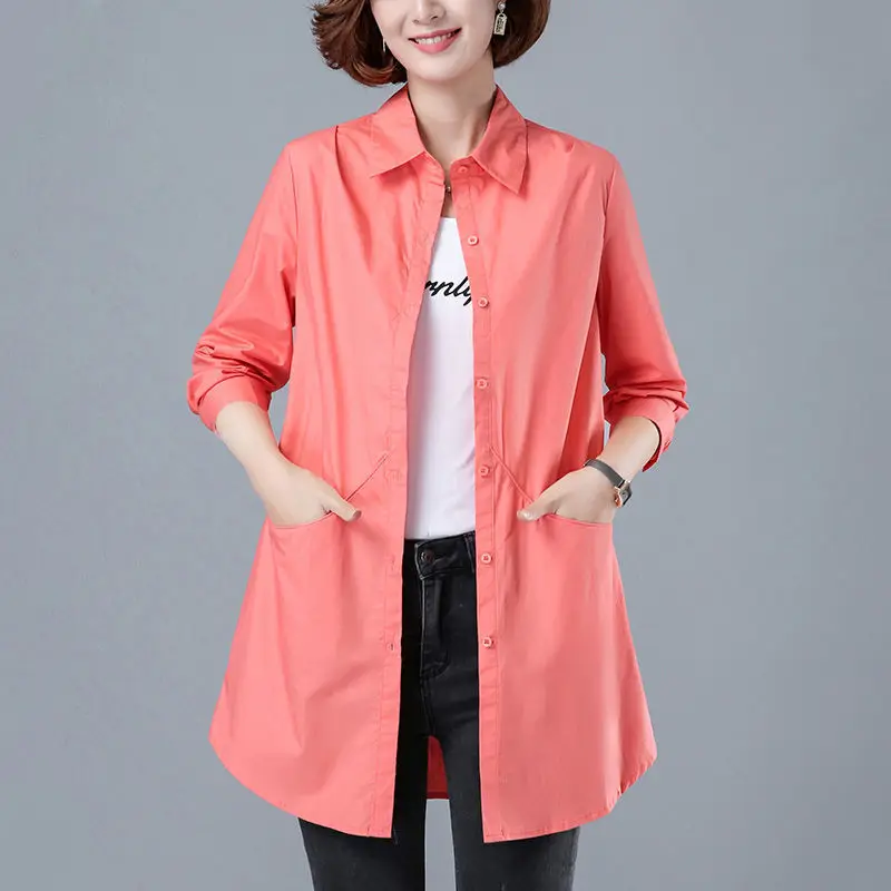 

2021 Vintage Cotton Shirts Female Plain Casual Loose Korean Long Sleeve Blouses Women Chic Elegant Tops Plus Size M-4XL Y491