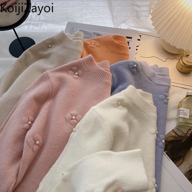 

Женский свитер с цветочной аппликацией Koijizayoi, шикарные женские пуловеры в Корейском стиле, модный джемпер для девушек на осень и зиму, корей...