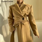 Женское шерстяное пальто асимметричного дизайна, зимняя и осенняя утепленная длинная куртка цвета хаки на одной пуговице, подиумная винтажная одежда для женщин