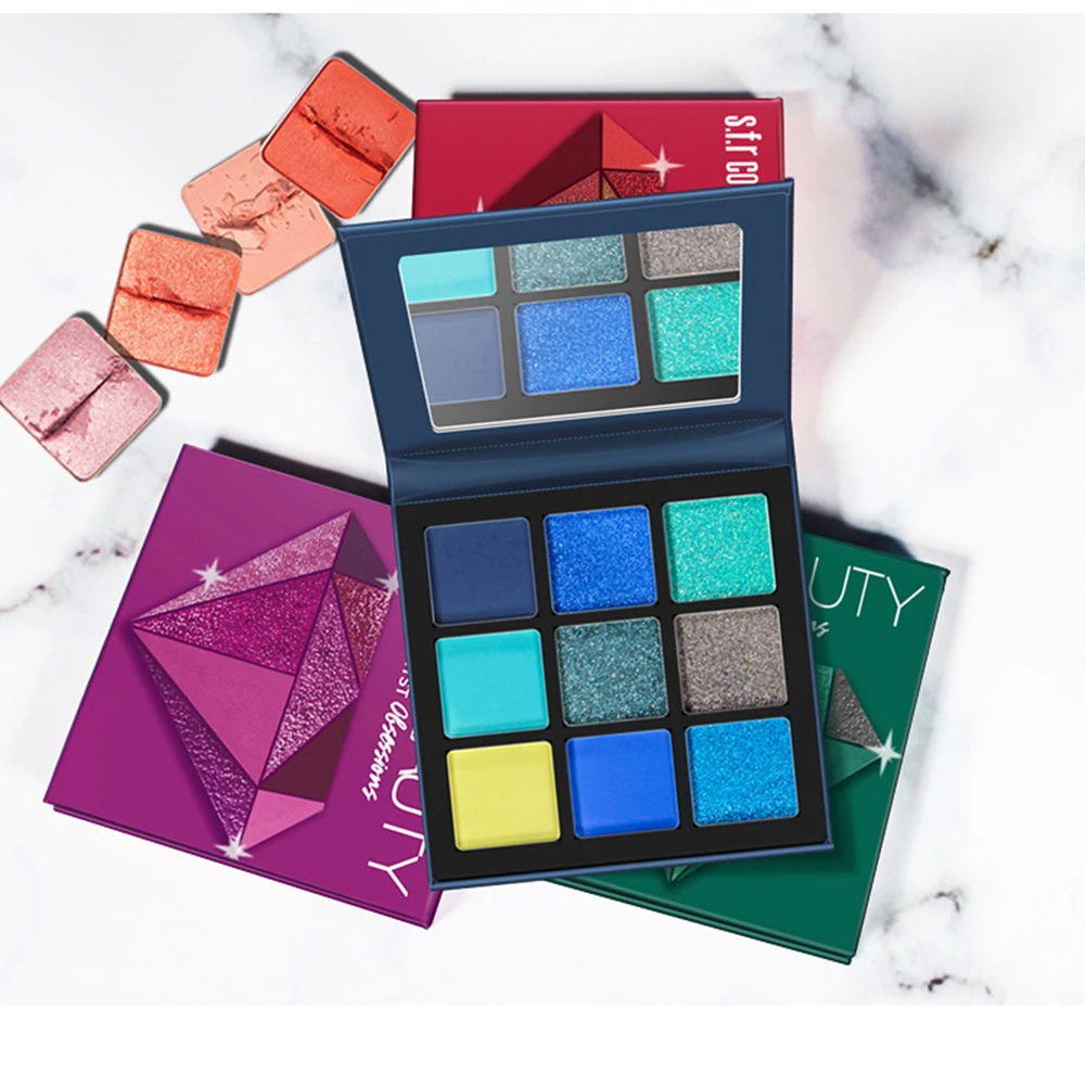 Палетка с тенями для век 9 цветов тени блестящие матовые компактные алмазным