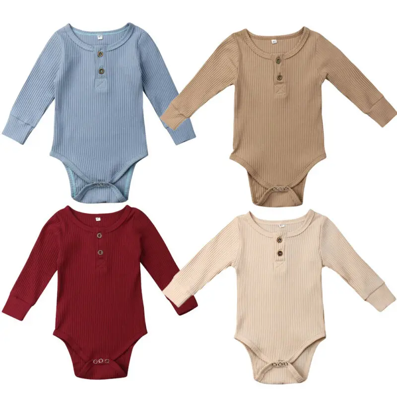 Unisex Newbown Baby Girls Knitted Romper Long Sleeve Sweater Buttons Jumpsuit Pajamas Top Fall Winter Clothing | Детская одежда и