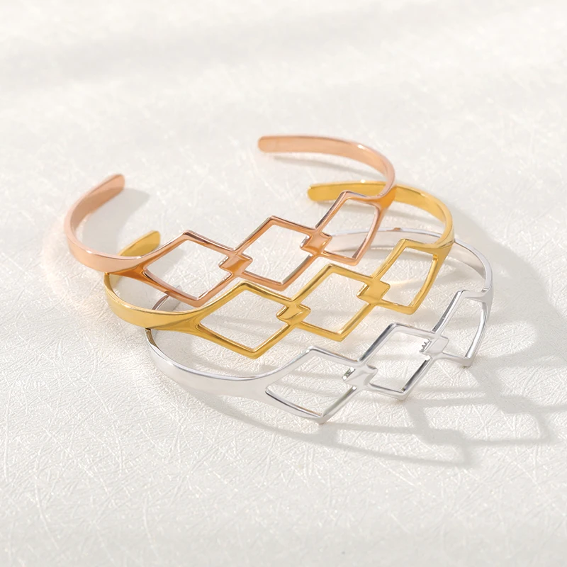 Розовое золото открытый Браслет манжета нержавеющая сталь полые геометрические