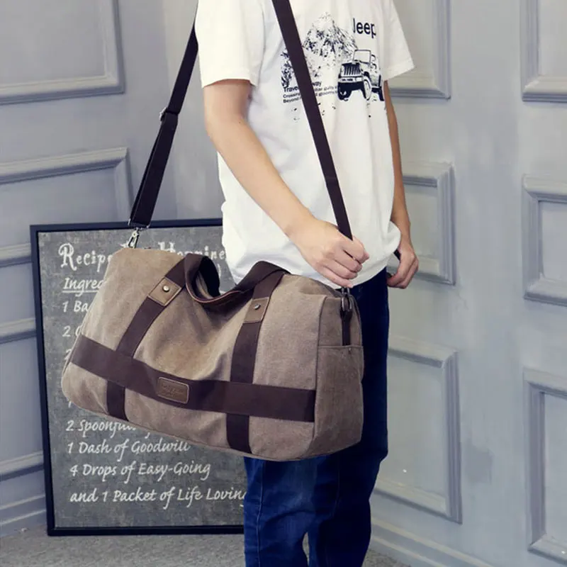 Мужская спортивная сумка из парусины зеленая кофейная хаки Черная с большой