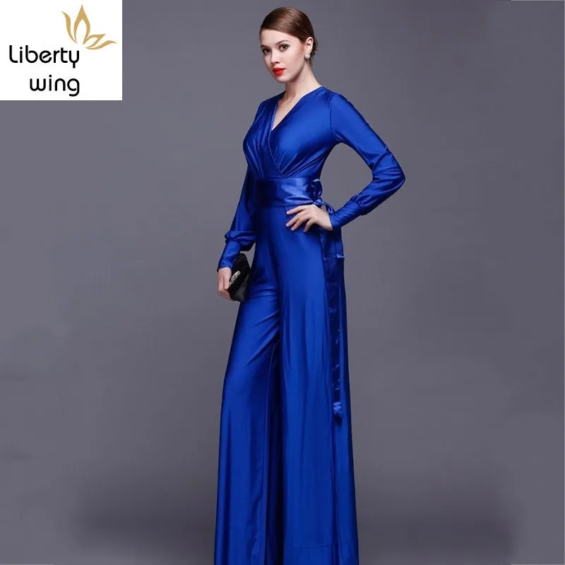 

Fashion Women Sleeve Sexy V Neck Wide Leg Rompers Belted High Waist Jumpsuits Long Office Ladies Outfits Jumpsuit Big Size