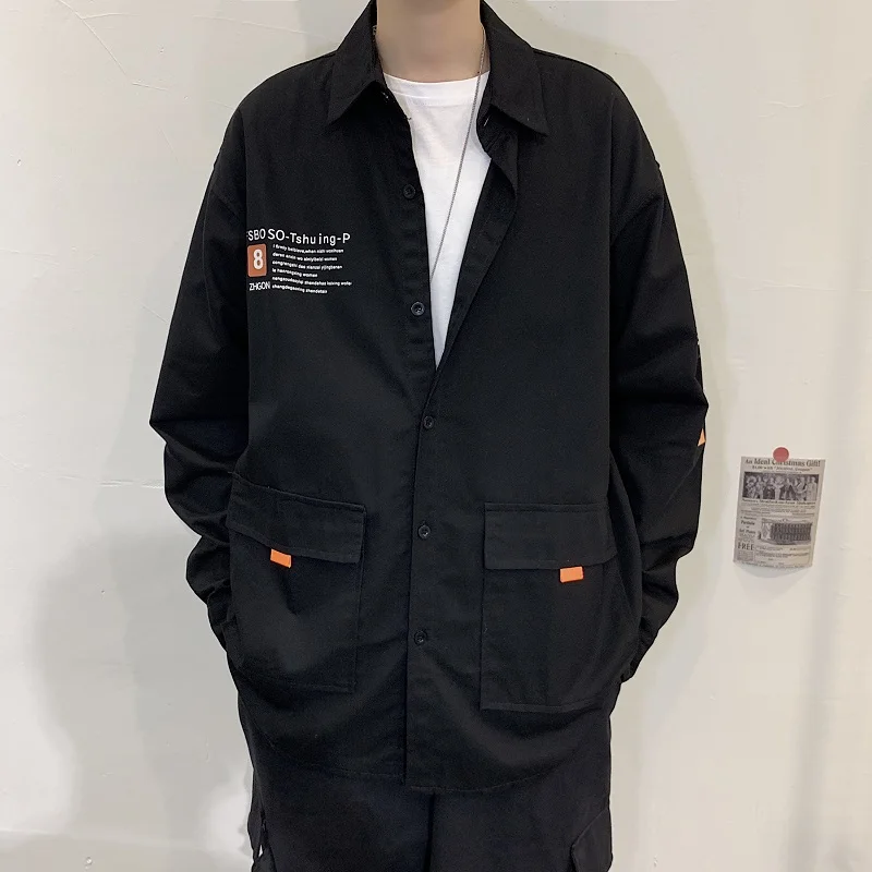 Рубашка мужская с длинным рукавом и буквенным принтом свободного