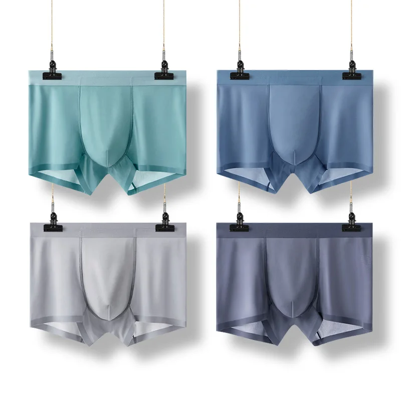 

1PC Mens Underwear Ice Silk Boxer Shorts Ultra Thin Seamless Underpants Lingerie Mid Waist Boxers Breathable Hombre Cuecas L-3XL