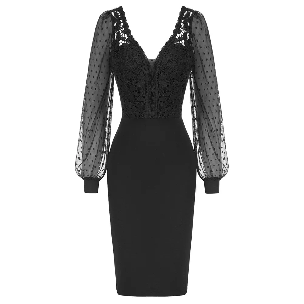 

GRACE KARIN Women's Pencil Work Dresses Long Sleeve V Neck Bodycon Business Dress Elegant Cocktail Party Dresses Sundress A30