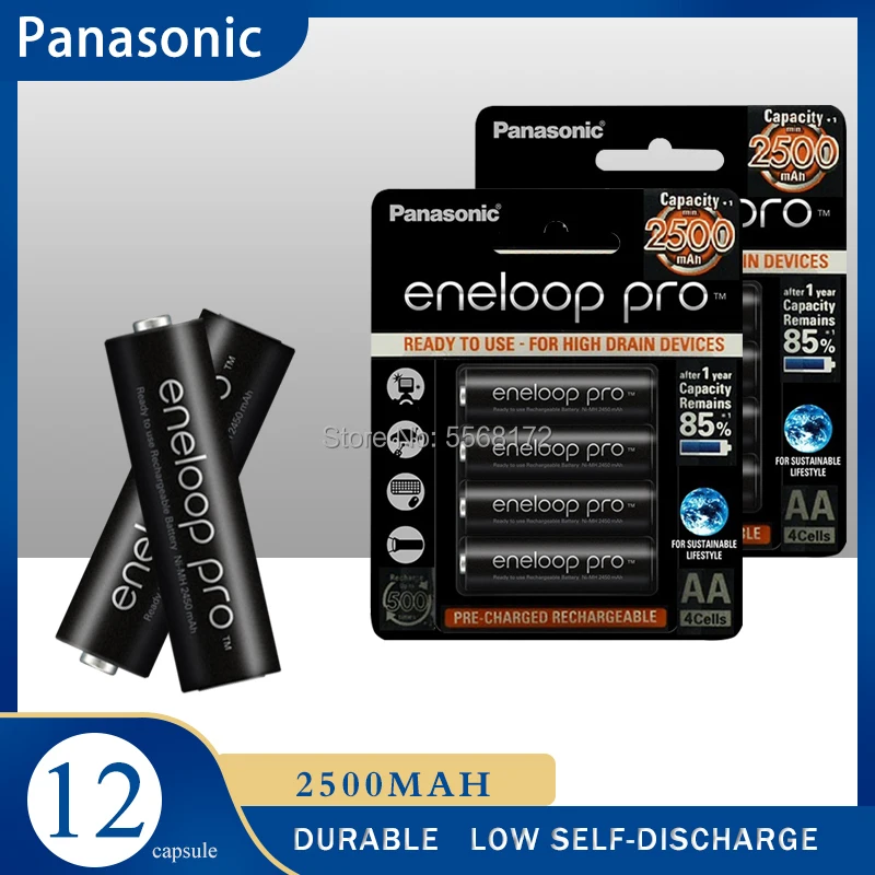 

12 шт., перезаряжаемые батарейки Panasonic Eneloop, 1,2 в, 2500 мАч
