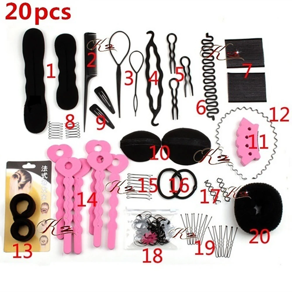 

20pcs/set Hair Styling Tools Magic Hair Bun Clip Maker Hairpins Roller Kit Braid Twist Set Sponge Styling Accessories