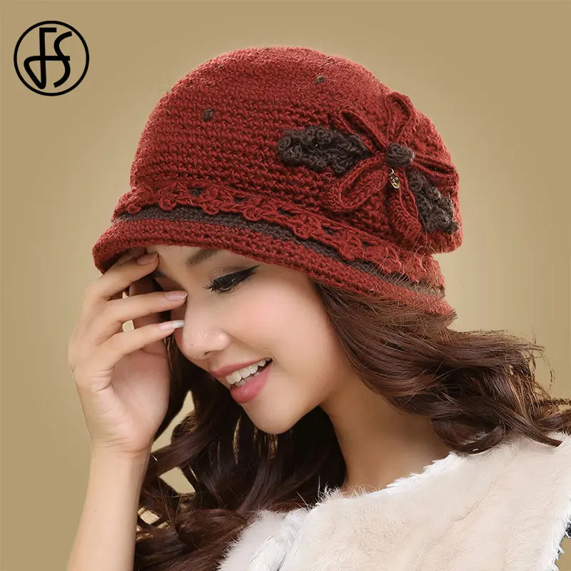 Женские зимние шапки FS вязаные из шерсти теплые эластичные для девушек|beanies for