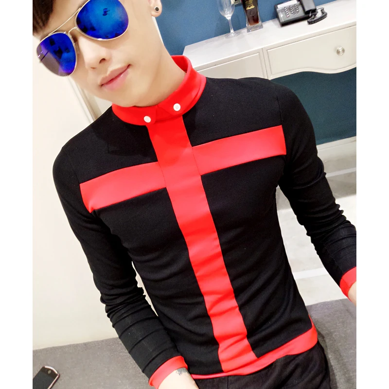 Мужская футболка с длинным рукавом Повседневная двойными пуговицами отложным