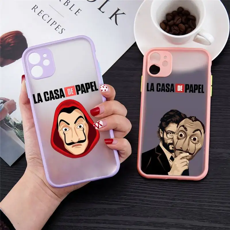 

La casa de papel Money Heist Phone Case For iPhone 12 11 Mini Pro XR XS Max 7 8 Plus X Matte transparent Purple Back Cover