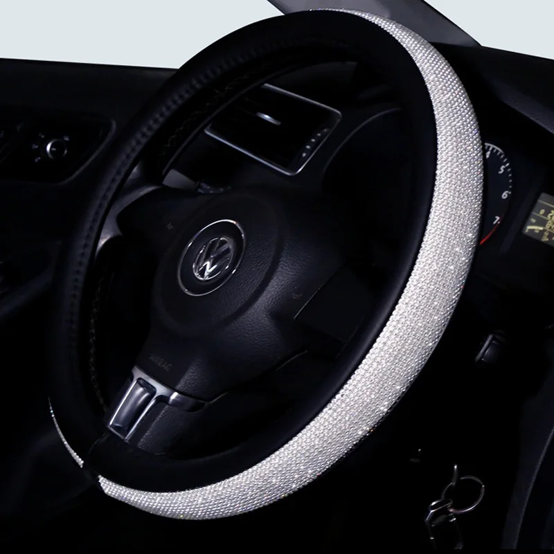 

Luxury Women PU Leather Car Steering Wheel Covers Diamond Black Pink Auto Steering-Covers Cases for Lady Girls Car Accessories