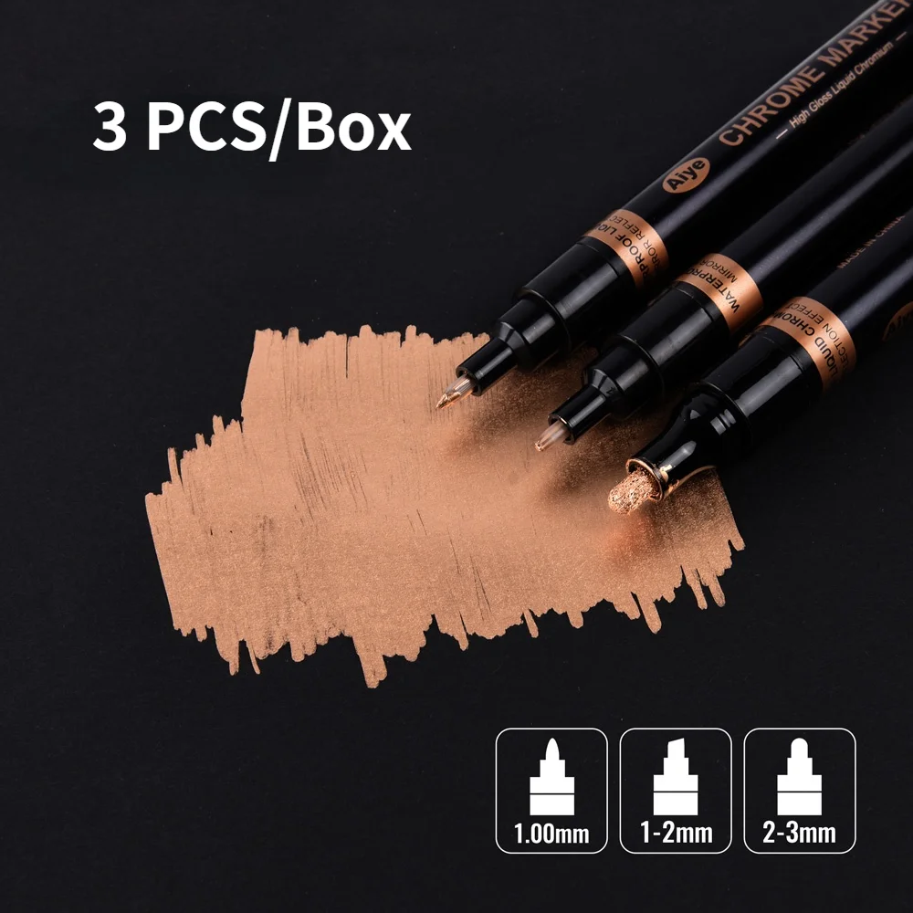 Rotulador de espejo l&iacute;quido para manualidades, bol&iacute;grafo met&aacute;lico resistente al agua y a los rayos UV, acabado cromado, dorado y plateado, 3 unids/caja-1