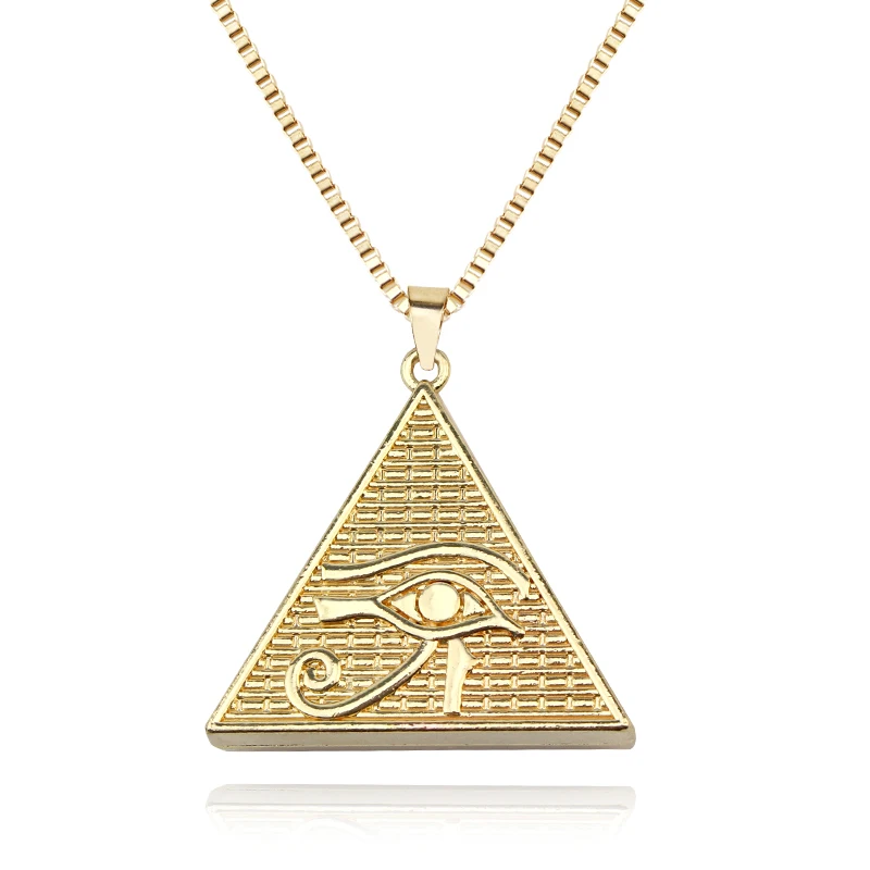 

New Pyramid Egyptian Gods Power Eye Necklace Triangle Pendant Eye Of Horus Stainless Steel Claviclefor Man and Woman
