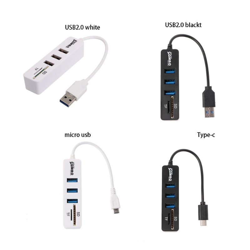 

3-портовый КОНЦЕНТРАТОР USB 2,0 разветвитель комбинированный соединительный кабель Micro USB OTG SD/TF кардридер