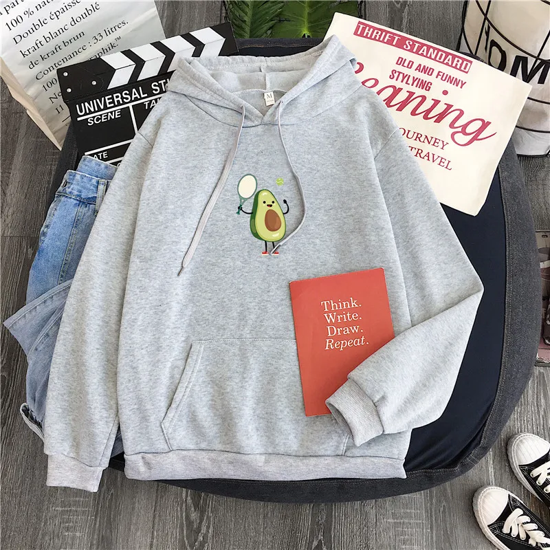 hoodie 2gray Милая мультяшная толстовка с авокадо, толстовка с капюшоном, кавайный принт, топ, модная Толстовка с принтом для девушек, Женская толстовка, одежда в стиле хип-хоп - Цвет: hoodie 2gray