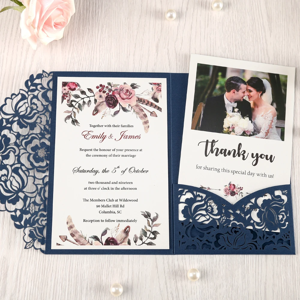 50 шт темно-синий лазерный вырез flor карманные пригласительные поздравительные