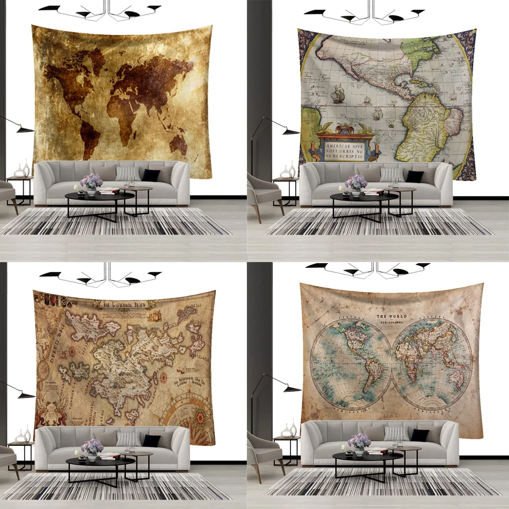 Ретро Карта мира настенный гобелен спальный коврик Искусство Круглый полотенце