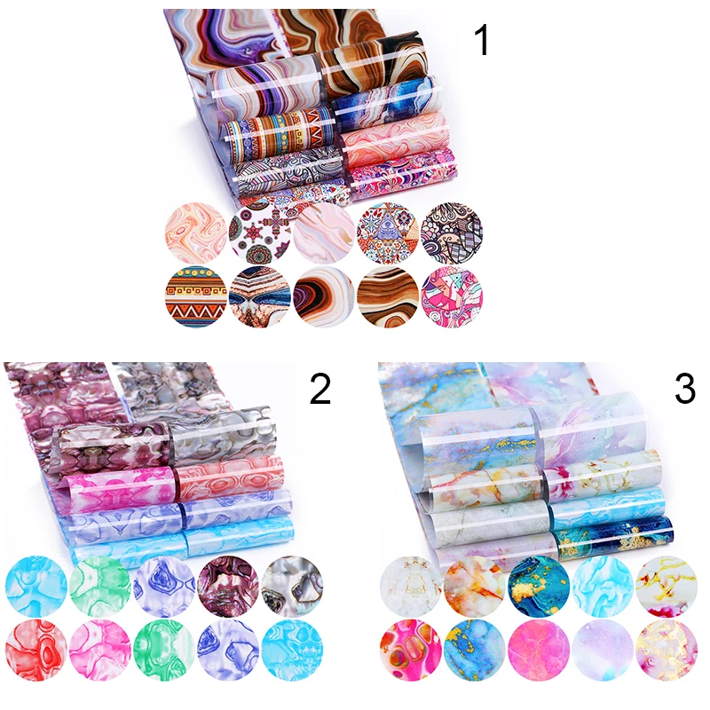 10 Pcs Nail Foil Nail Art Stickers With Color Marble Flower Gilding Pattern Nail Transfer Foil Accessories for Manicuring Design images - 6