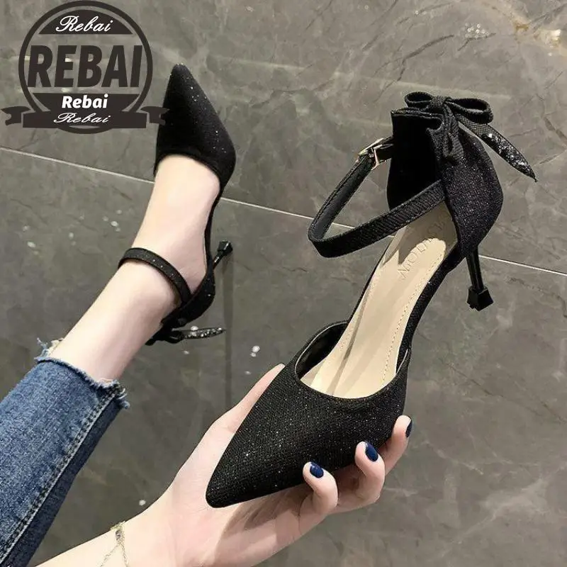

Concise Shallow Splicing Leather Women's Shoes Bling Colors Thin Heels Pumps Summer Elegant Working Casual Buckle Zapato Mujer