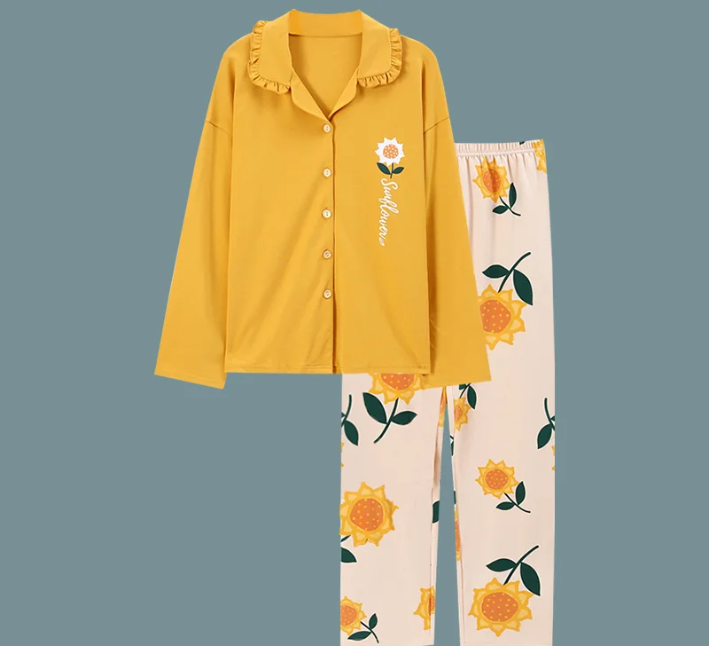 

Harajpee Flower Printed Pajamas Japanese Lovely Pajama Women's Autumn Pure Cotton Long Sleeve Comfortable Home Clothes Suit