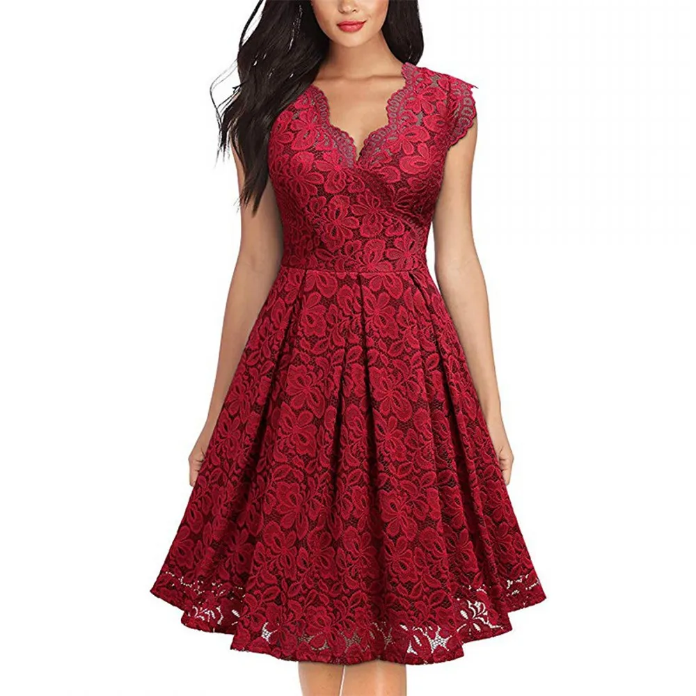 

Europe And The United States New Fashion Sexy Women Retro Body Shape Lace Hook Hollow V-neck Sleeveless Dress 2021 New Style