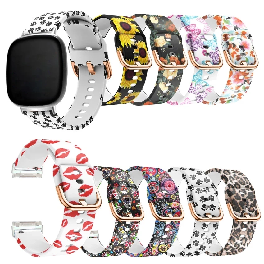 

Printed Watch Wristband Slim Silicone Leopard Flowers Watch Band Replacement Bracelet Wrist Strap for Fitbit Versa 3/Sense Best