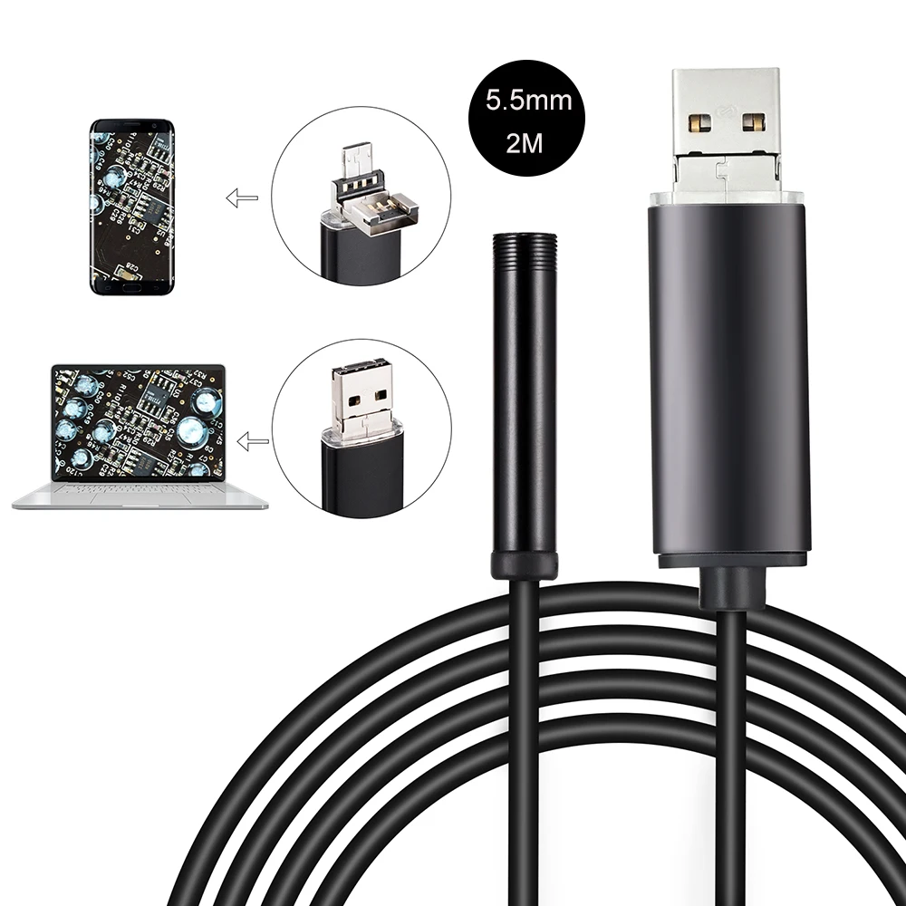 Мини-эндоскоп с объективом 5 мм камера на Android USB бороскоп гибкий Полужесткий 1 м 2