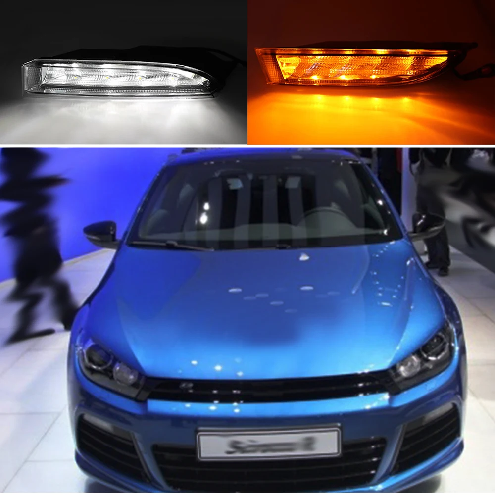 12В дневные ходовые огни для Volkswagen VW Scirocco R 2010 2011 2012 2013 2014 светодиодный желтый
