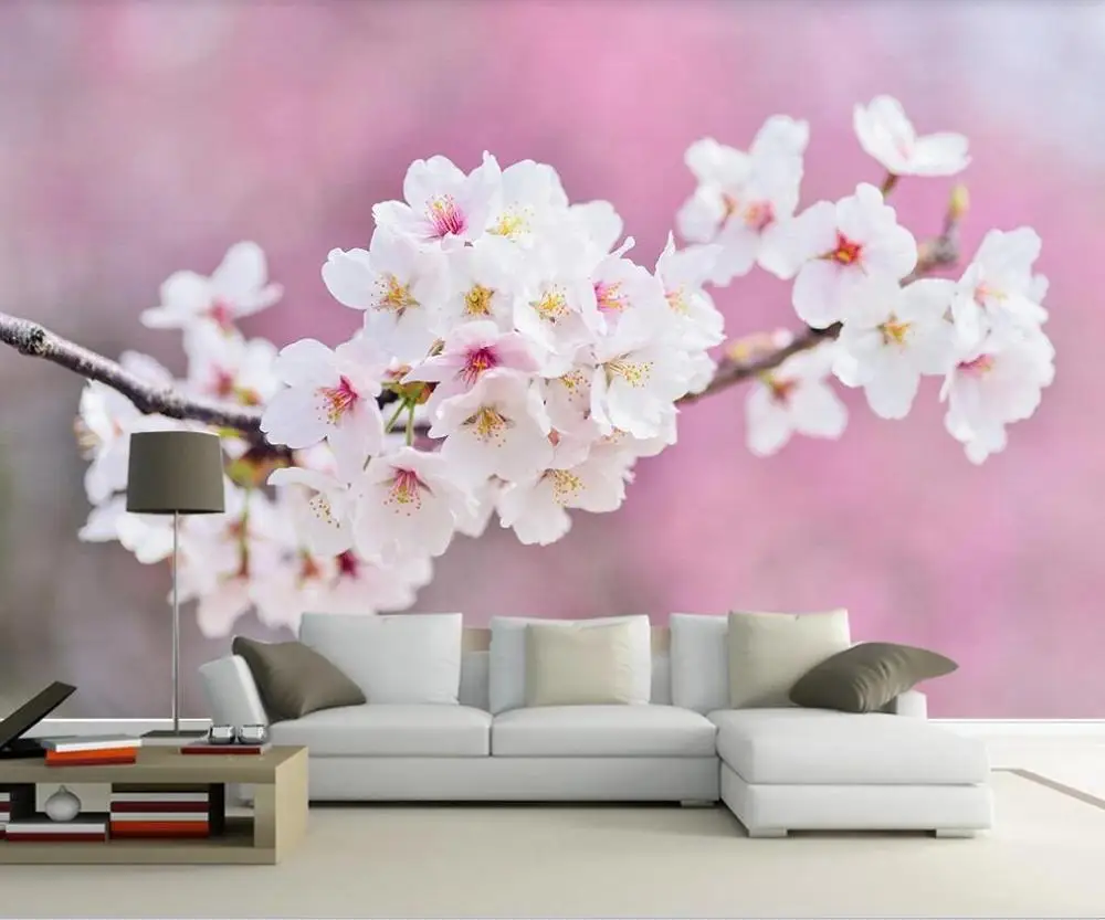 XUE SU Customized large mural wallpaper wall covering HD beautiful hand-painted pink peach blossom simple TV background | Обустройство