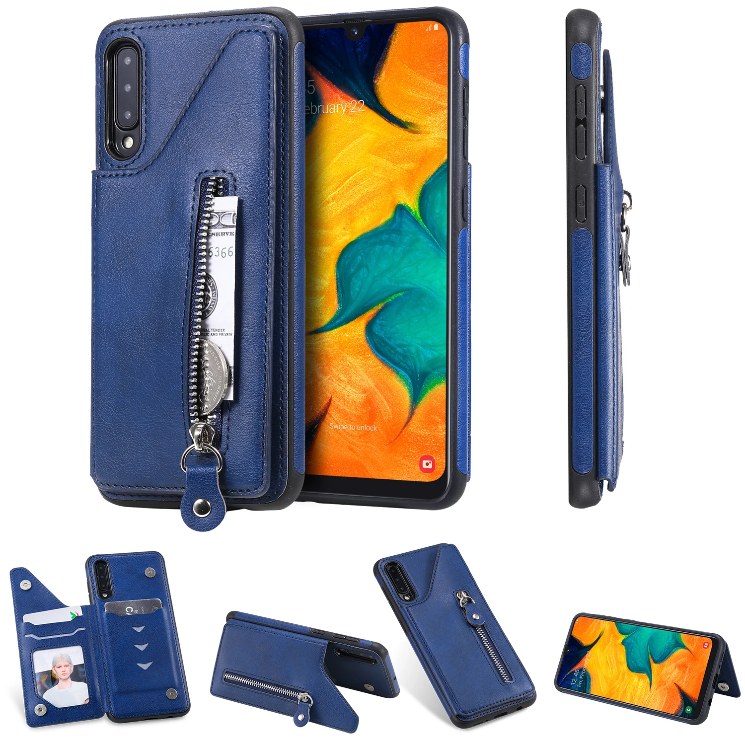 Синий Классическая сумка на молнии для samsung Galaxy A50 ударопрочный кошелек задняя крышка чехол с отделениями для карт для A30S/A50/A50S - Цвет: Синий