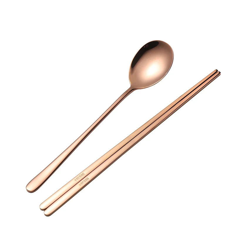Rose Gold 2 шт./партия посуда из нержавеющей стали набор столовых приборов Совок Черный Розовый Золотой Серебряный Chop палочки металлические столовые приборы набор корейских столовых приборов - Цвет: Rose Gold