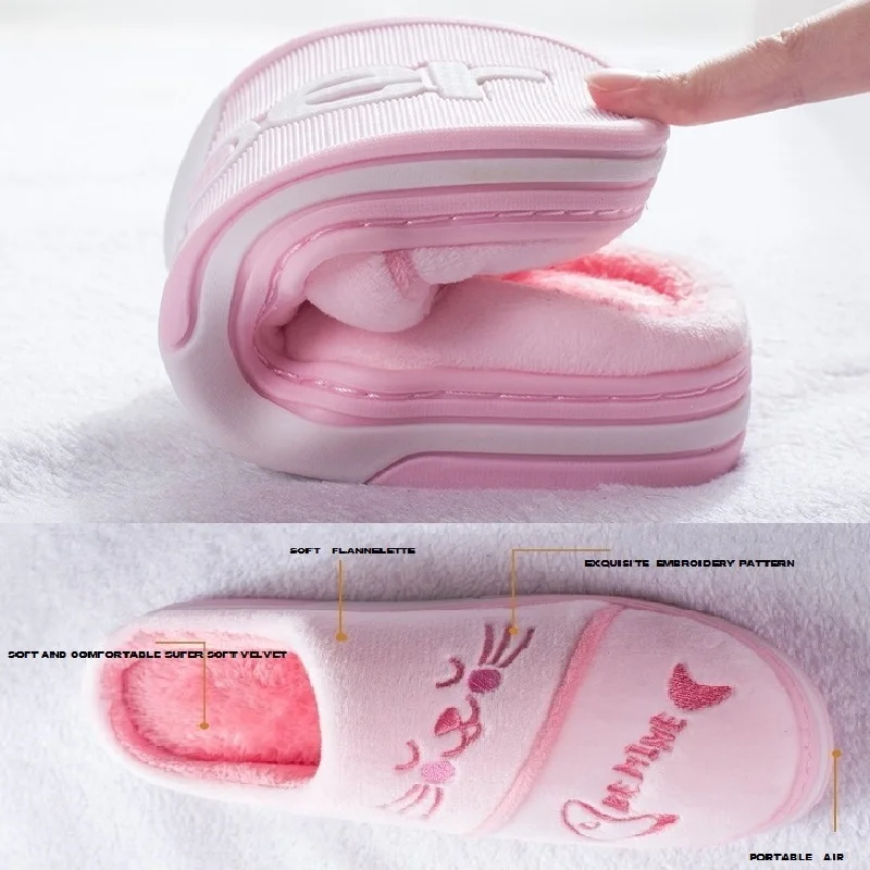 Женские домашние тапочки обувь с рисунком кота мягкие зимние теплые для